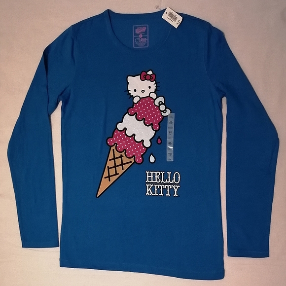 🔥SALE🔥 Hello Kitty Sanrio Sparkly Ice Cream Cone Girl's T-shirt NWT Sz XL (14) - Picture 1 of 4